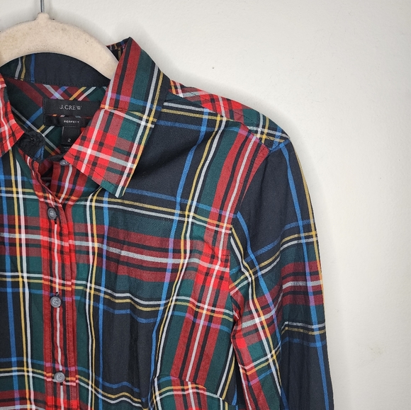 NWT J. Crew Perfect Shirt Womens 2 Stewart Plaid Fall Button Front Collar Shirt - Picture 5 of 13